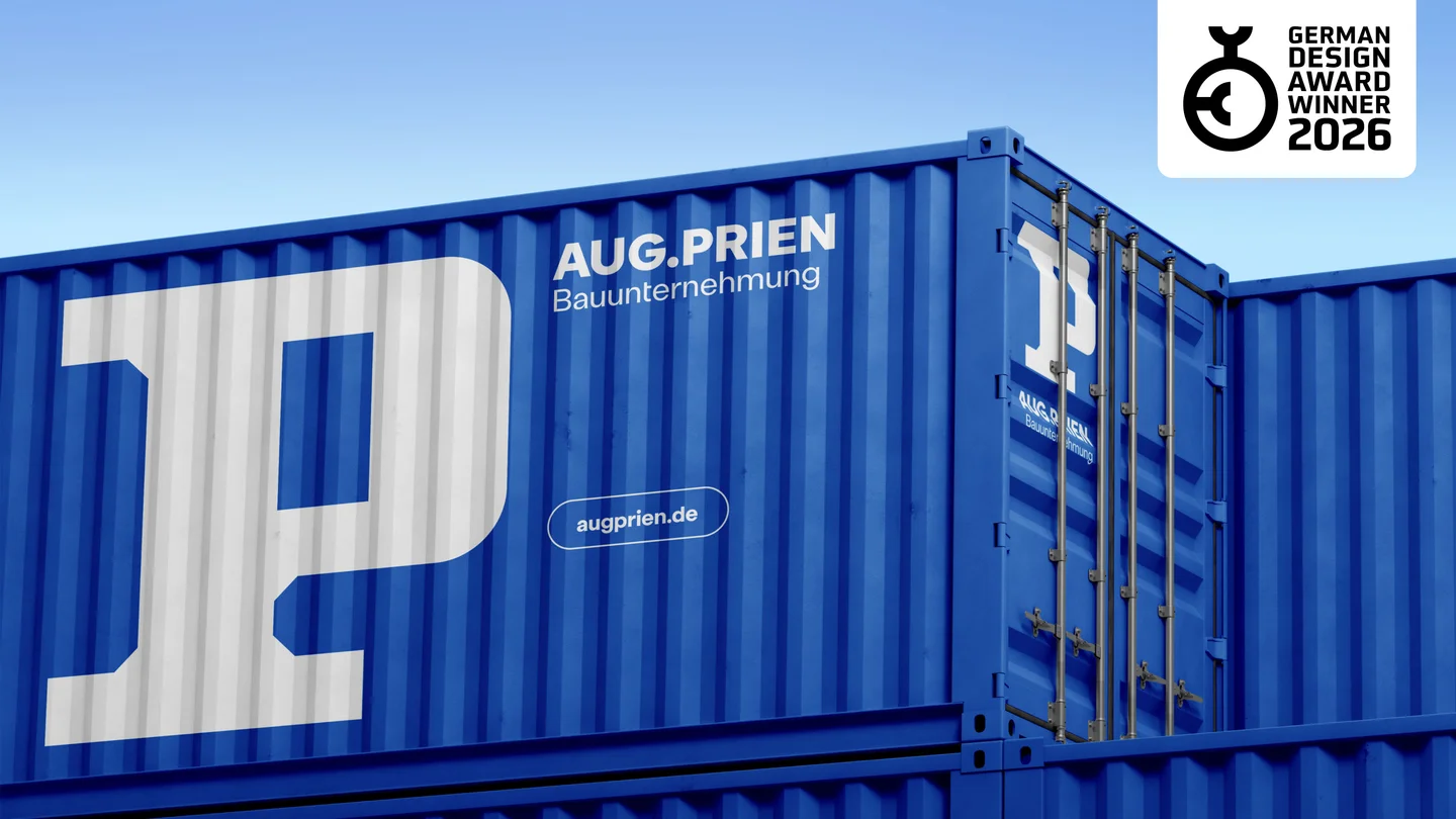 Aug.Prien identity on a blue shipping container