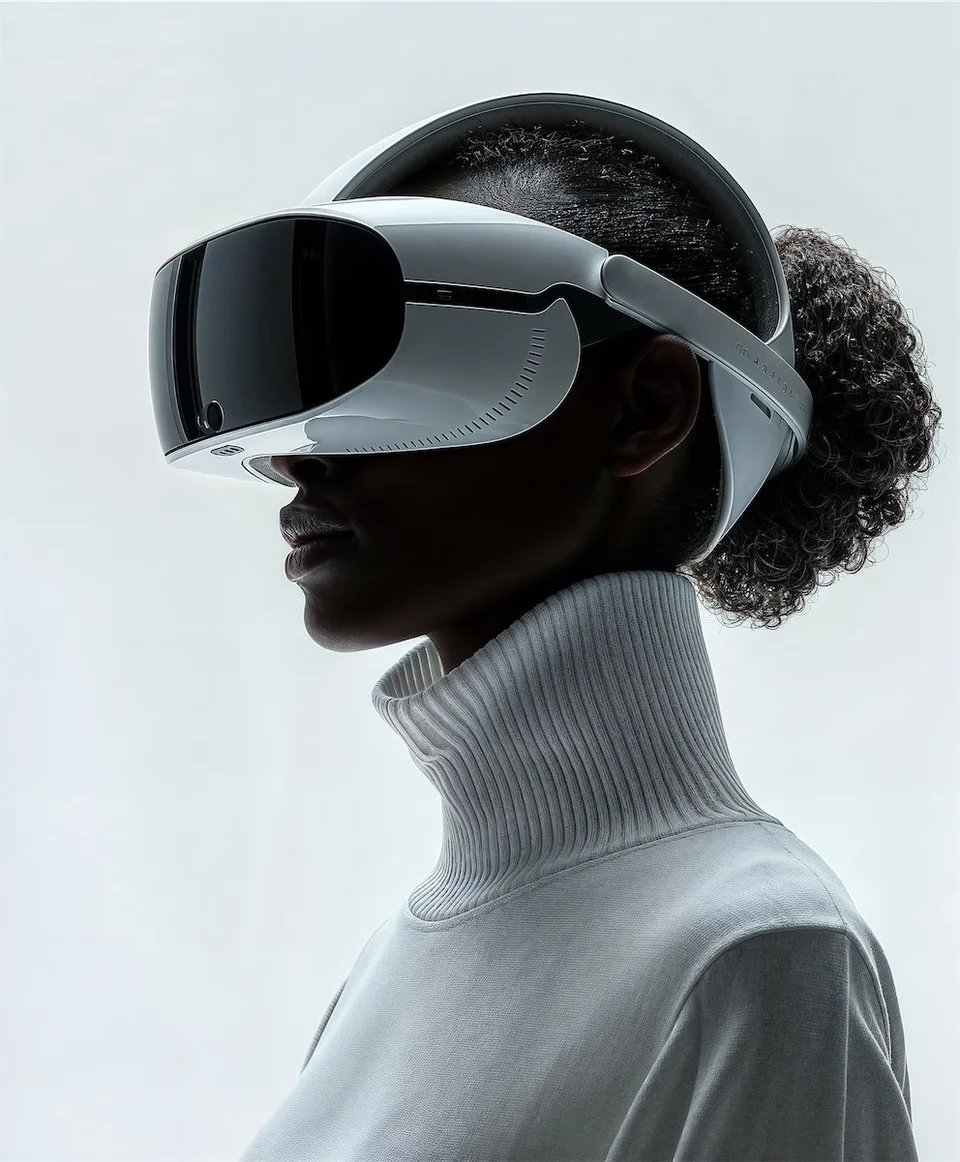 A person wearing an extended-reality headset
